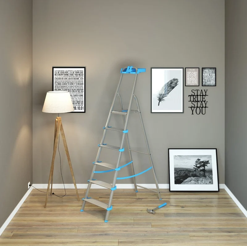 Colombo ATLANTICA - Escabeau, 6 marches, Escabeau Sécurisé, Pliable, marche extra large 12cm, avec bac de rangement, charge max. 150kg, aluminium