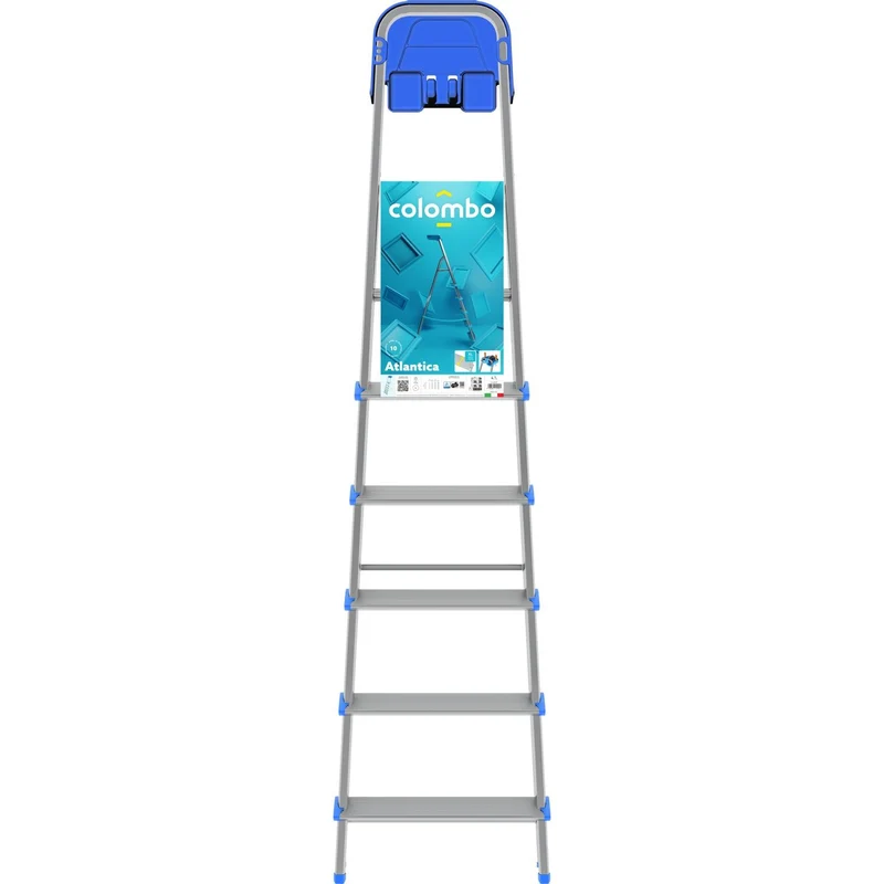 Colombo ATLANTICA - Escabeau, 6 marches, Escabeau Sécurisé, Pliable, marche extra large 12cm, avec bac de rangement, charge max. 150kg, aluminium