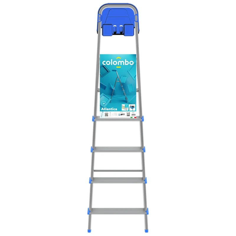 Colombo ATLANTICA - Escabeau, Escabeau 5 marches, Escabeau Pliable, marche extra large 12cm, avec bac de rangement, charge max. 150kg, aluminium