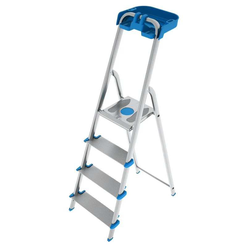Colombo ATLANTICA - Escabeau pliable 4 marches extra-larges de 12 cm, plateau porte-outils, charge maximale de 150 kg, aluminium