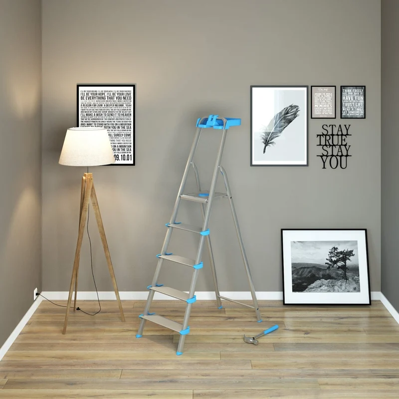 Colombo ATLANTICA - Escabeau pliable 4 marches extra-larges de 12 cm, plateau porte-outils, charge maximale de 150 kg, aluminium