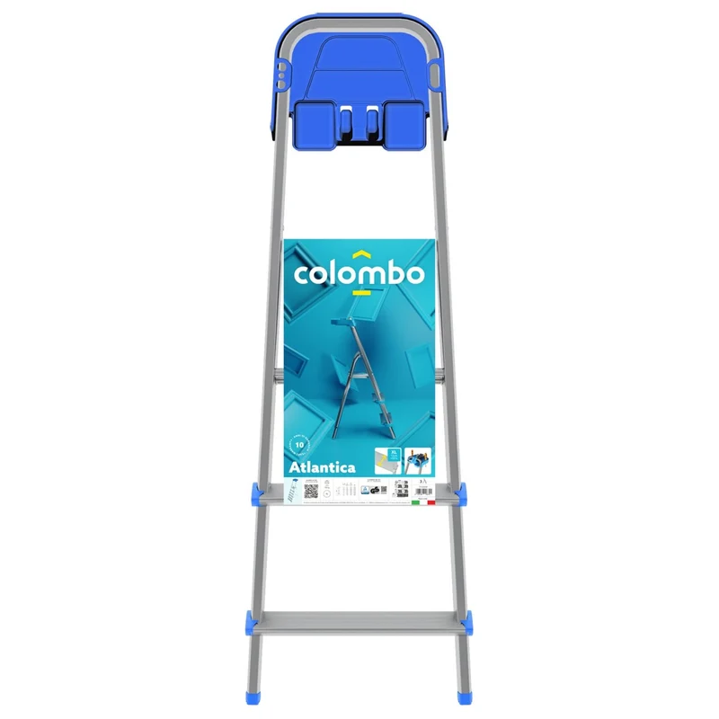 Colombo Atlantica – Escabeau pliable 3 marches en aluminium, marches extra-larges 12 cm, plateau porte-outils, jusqu’à 150 kg
