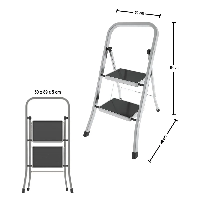 Colombo FACTOTUM ALUMINIUM - Escabeau 2 marches, Petit Escabeau Pliable, dimension marches 30x21 cm, charge max.150 kg, Fabriqué en Italie