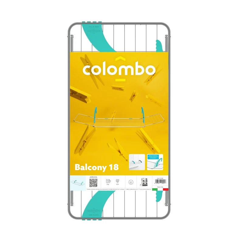 Colombo BALCONY 18 - Étendoir à linge, Séchoir à linge, Etendoir a linge pliable, Longueur de séchage 18m, Capacité de linge 8 kg, Fabriqué en Italie