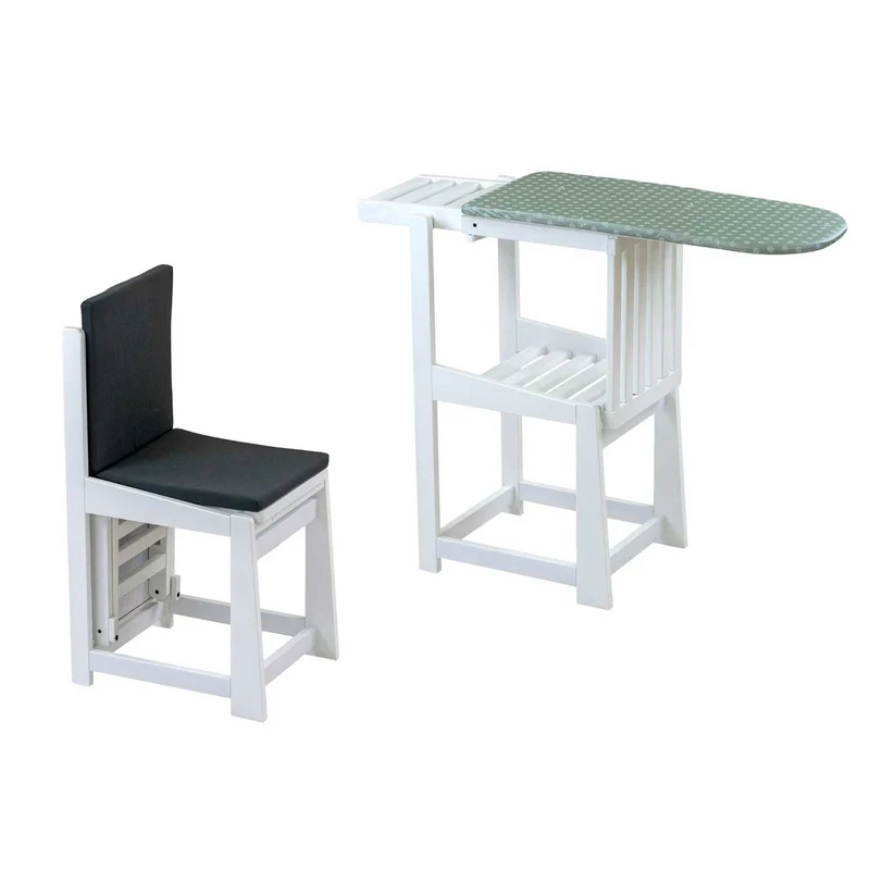 ARIT SINFONIA - Table à Repasser Chaise, 2-en-1, Planche à repasser, Surface active 81x35 cm, Support pour fer à repasser, Coussin, en Bois, Blanc
