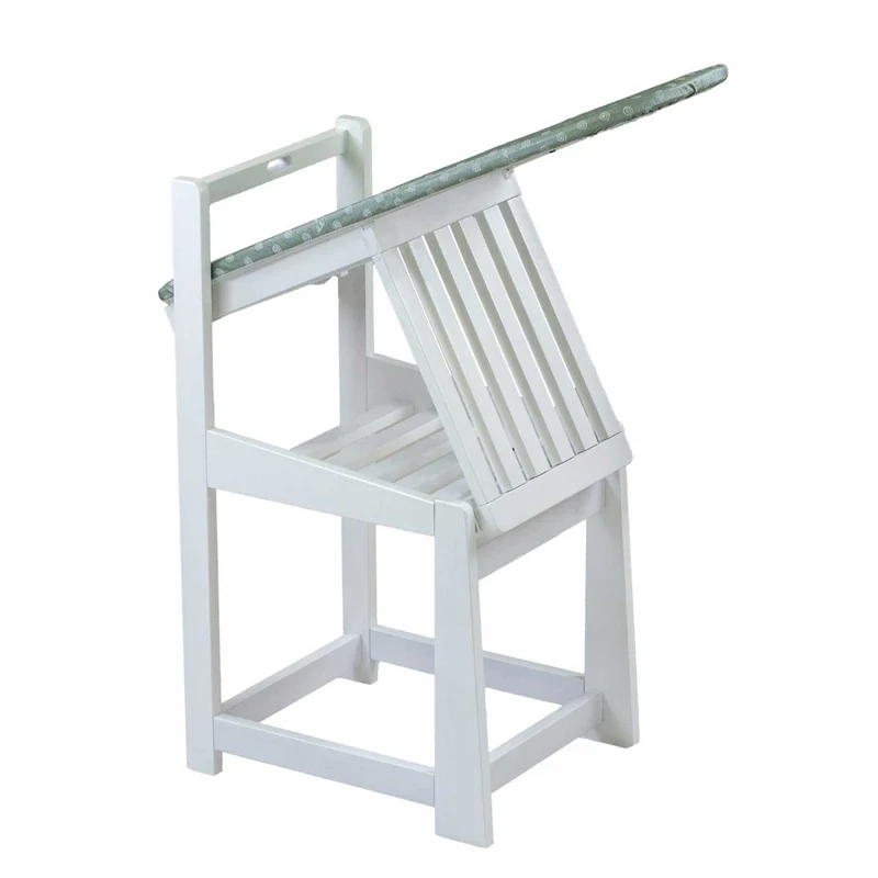 ARIT SINFONIA - Table à Repasser Chaise, 2-en-1, Planche à repasser, Surface active 81x35 cm, Support pour fer à repasser, Coussin, en Bois, Blanc