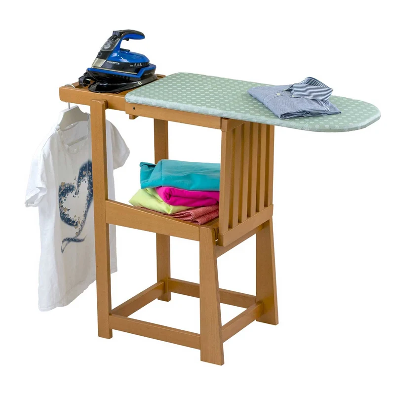 ARIT SINFONIA - Table à Repasser Chaise, 2-en-1, Planche à repasser, Surface active 81x35 cm, Support pour fer à repasser, Coussin, en Bois, Cerisier