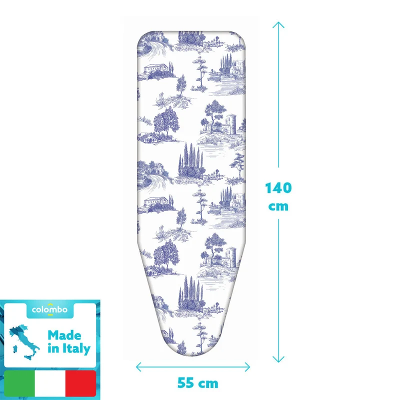 Colombo Tuscan Summer - Housse table à repasser, format XL 140 × 55 cm, 100 % Сoton et Molleton épais, avec clip de fixation, Fabriquée en Italie
