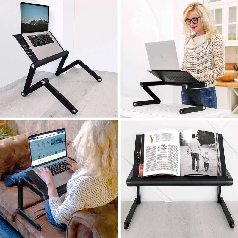 WonderWorker Nobel – Table pliante réglable pour ordinateur portable 7–17 pouces, aluminium, jusqu’à 15 kg, noire