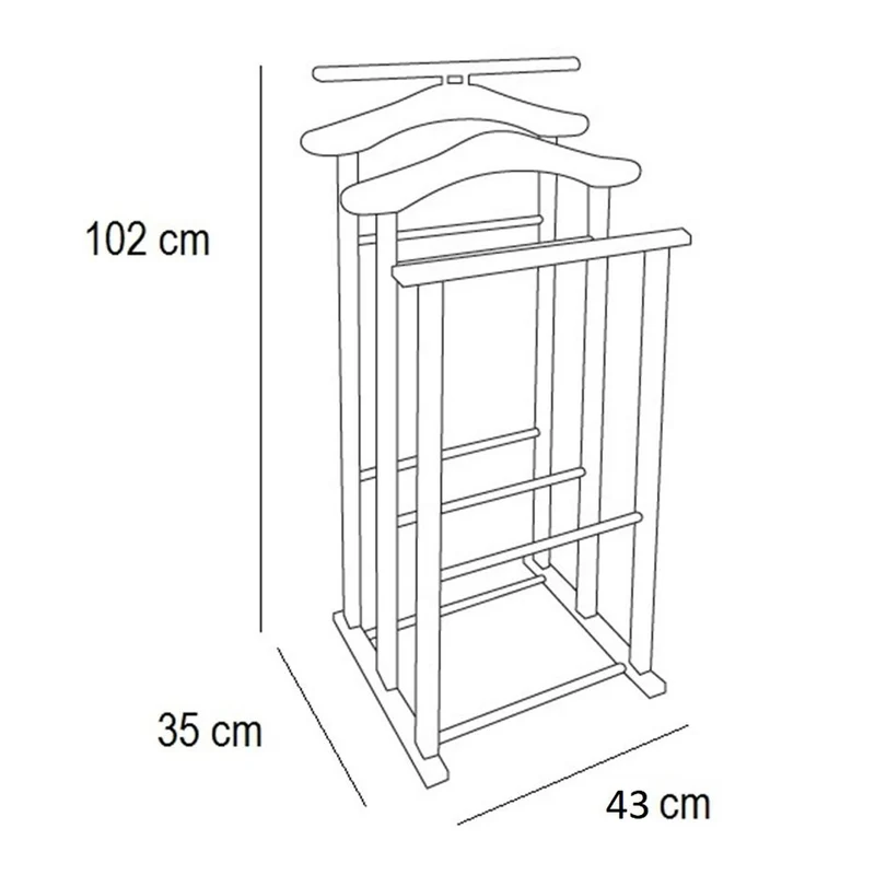 Tatkraft Duke - Valet de Chambre, Fabriqué en Italie, Valet de Chambre Bois, 2 cintres et de 2 barres, 43x35x102 cm, Chevalet vetement, Merisier