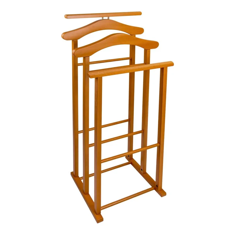 Tatkraft Duke - Valet de Chambre, Fabriqué en Italie, Valet de Chambre Bois, 2 cintres et de 2 barres, 43x35x102 cm, Chevalet vetement, Merisier
