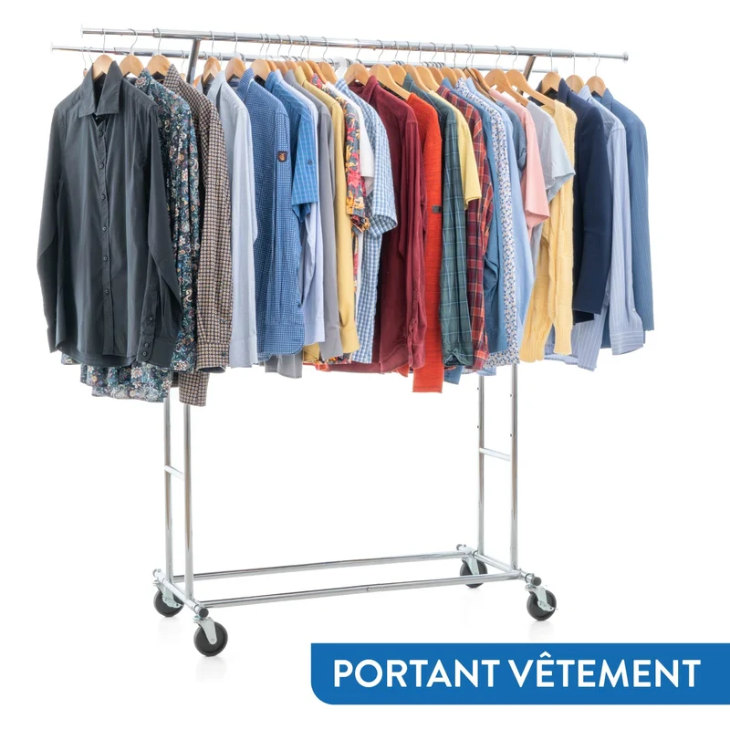 Tatkraft Denver & Safe – Portant à vêtements professionnel pliable sur roulettes, avec housse transparente, double tringle, charge maximale de 110 kg
