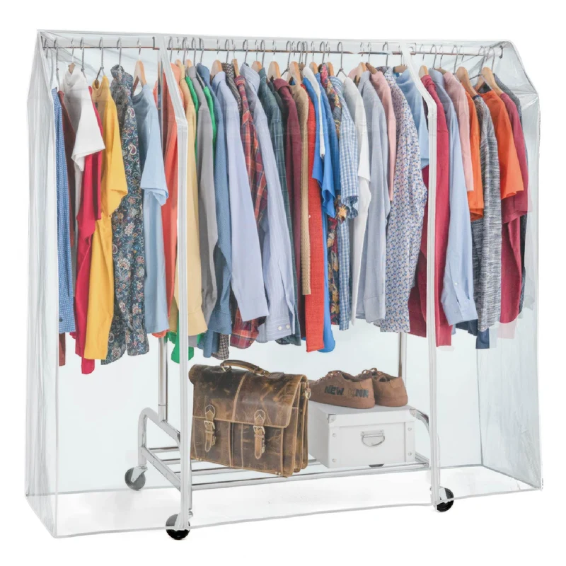 Tatkraft Defender – Housse transparente imperméable en polyéthylène pour portant à vêtements, 160 × 60 × 145 cm, 2 fermetures éclair, protection contre la poussière et les UV