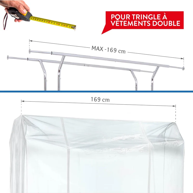 Tatkraft Safe – Grande housse transparente imperméable pour portant à vêtements, 169 × 90 × 170 cm, 2 fermetures éclair, protection contre la poussière et les UV
