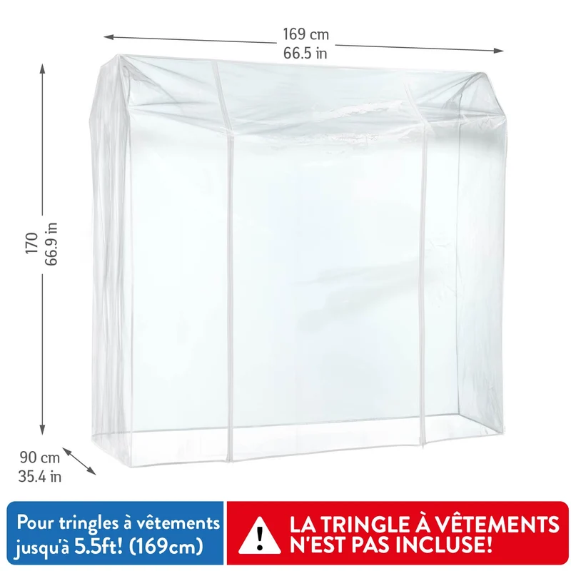 Tatkraft Safe – Grande housse transparente imperméable pour portant à vêtements, 169 × 90 × 170 cm, 2 fermetures éclair, protection contre la poussière et les UV