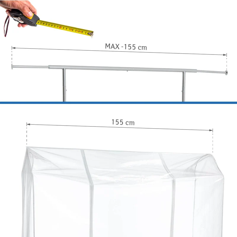 Tatkraft Schild – Housse transparente imperméable pour portant à vêtements, 155 × 60 × 160 cm, 2 fermetures éclair, protection contre la poussière et les UV