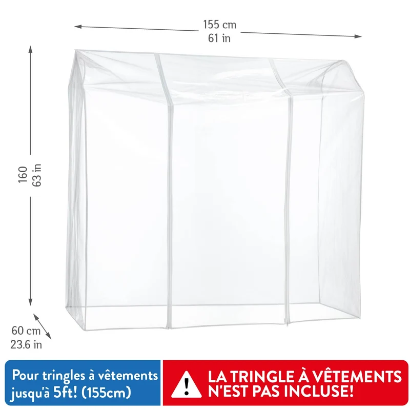 Tatkraft Schild – Housse transparente imperméable pour portant à vêtements, 155 × 60 × 160 cm, 2 fermetures éclair, protection contre la poussière et les UV