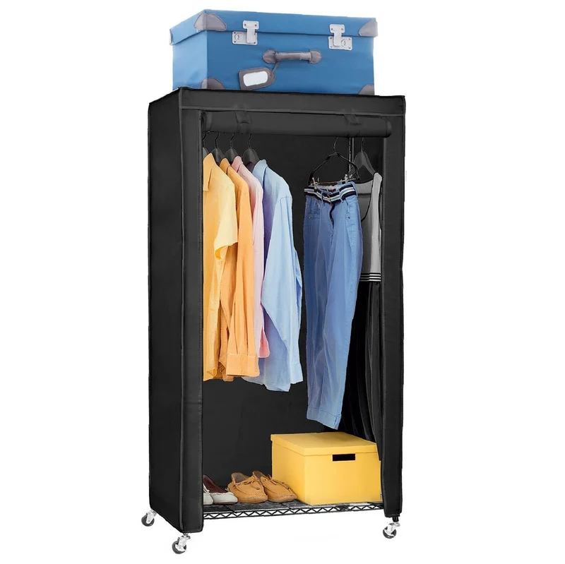 art moon Buffalo - Penderie tissu, armoire tissu avec roulettes, portant à vêtements solide jusqu’à 70 kg, range-chaussures, 75 × 45 × 156,5 cm, noir coton