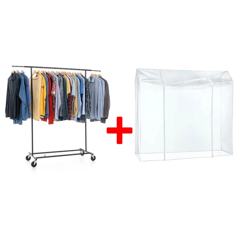 Tatkraft Derek & Big - Penderie Tissu, avec Roulettes, Armoire Tissu, Portant Vêtement Solide, 100 kg Capacité, avec Housse Waterproof Transparent