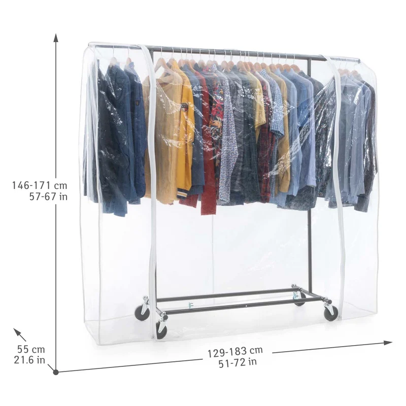Tatkraft Derek & Big - Penderie Tissu, avec Roulettes, Armoire Tissu, Portant Vêtement Solide, 100 kg Capacité, avec Housse Waterproof Transparent