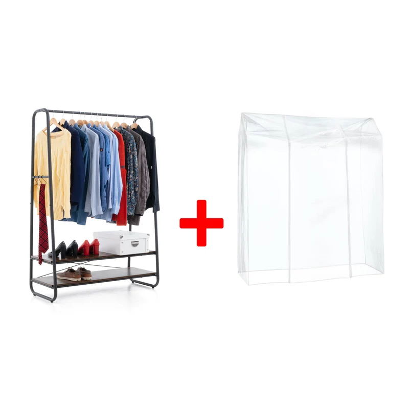 Tatkraft Anneli & Anwalt - Penderie Tissu, Armoire Tissu, Portant Vêtement Solide, 170 kg Capacité, avec Housse Waterproof Transparent