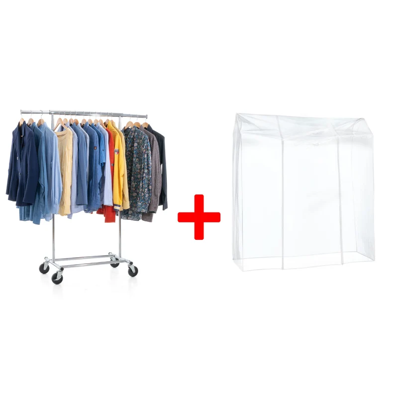 Tatkraft Darren & Anwalt – Portant à vêtements solide sur roulettes avec housse transparente imperméable, jusqu’à 100 kg