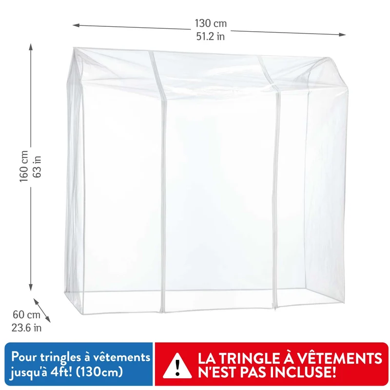 Tatkraft Anwalt – Housse transparente imperméable pour portant à vêtements, 2 fermetures éclair, L 130 cm