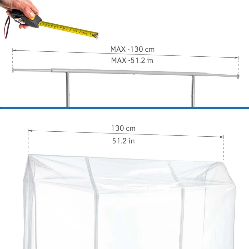 Tatkraft Anwalt – Housse transparente imperméable pour portant à vêtements, 2 fermetures éclair, L 130 cm