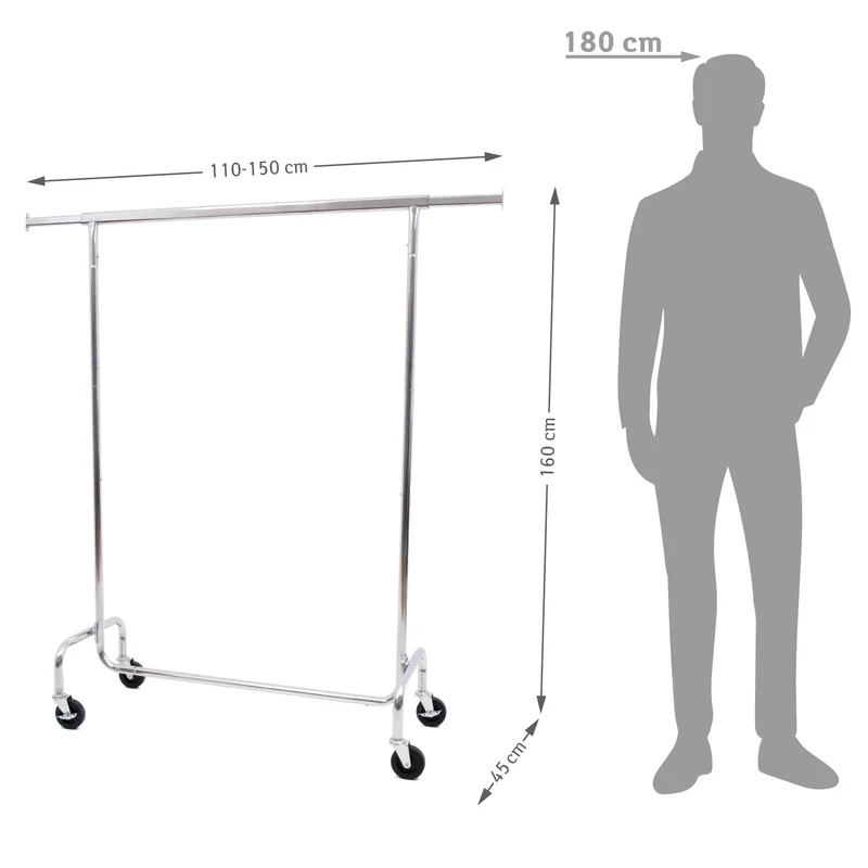 Tatkraft Didrik – Portant à vêtements solide sur roulettes, jusqu’à 130 kg, acier chromé