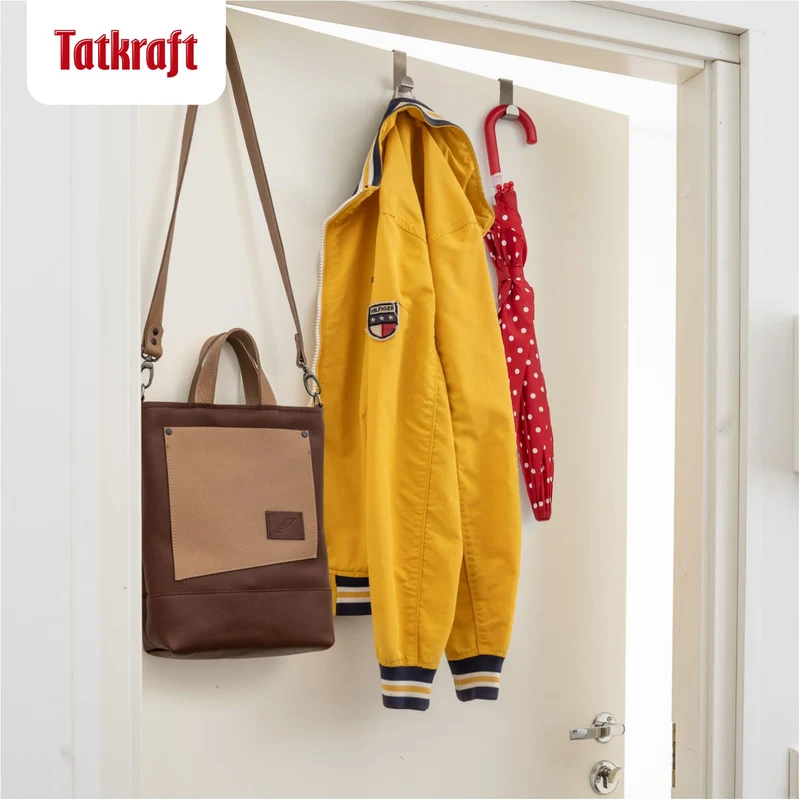 Tatkraft Seger 10 Crochets de Porte en Acier Inoxydable, Réversibles pour Porte Standart et Placard Armoire, Jusqu’à 5 kg