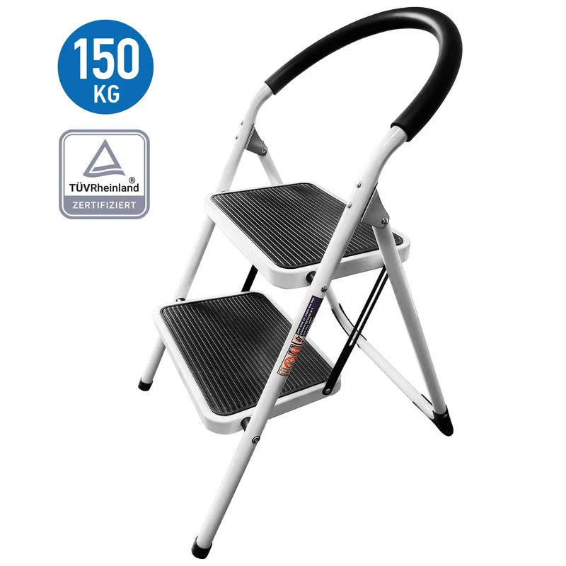 WonderWorker Barrow - Escabeau Pliable, Marchepied Échelle 2 Marches Multifonctions en Aluminium, Petit Escabeau, Antidérapantes, 150 kg de Charge