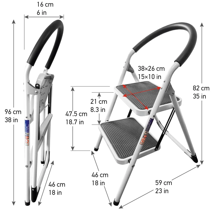 WonderWorker Barrow - Escabeau Pliable, Marchepied Échelle 2 Marches Multifonctions en Aluminium, Petit Escabeau, Antidérapantes, 150 kg de Charge
