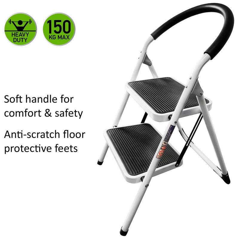 WonderWorker Barrow - Escabeau Pliable, Marchepied Échelle 2 Marches Multifonctions en Aluminium, Petit Escabeau, Antidérapantes, 150 kg de Charge