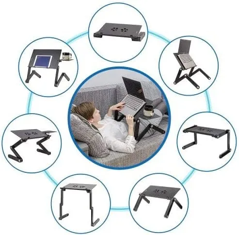 WonderWorker Einstein – Table réglable pour ordinateur portable jusqu’à 17 pouces, 2 ventilateurs USB et support de souris, aluminium noir