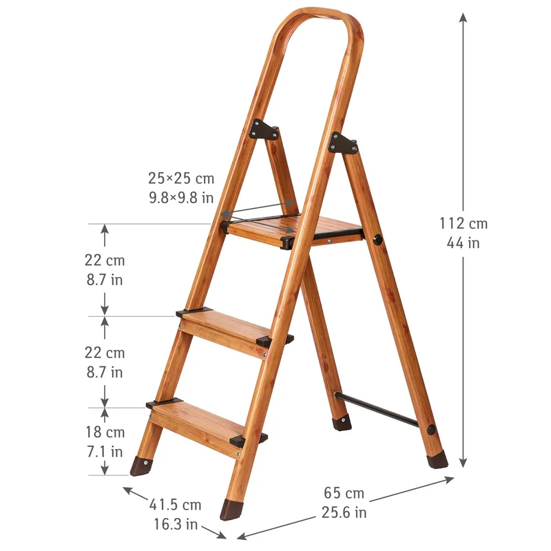 Tatkraft Upgrade 3 - Escabeau 3 marches, Escabeau Pliable en Aluminium Ultra Léger 3 Marches Antidérapantes et Garde-Corps, Jusqu’à 150 kg