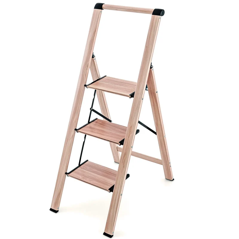 Tatkraft Up - Escabeau Pliable en Aluminium Ultra Léger à 3 Marches, Antidérapant avec Garde-Corps, Capacité de 150 kg