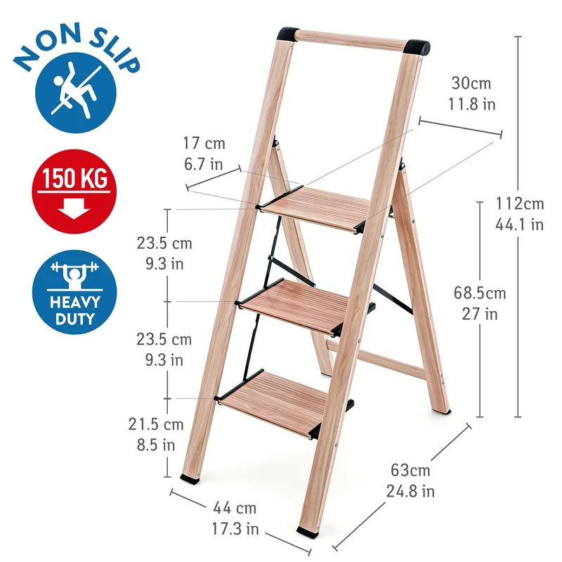 Tatkraft Up - Escabeau Pliable en Aluminium Ultra Léger à 3 Marches, Antidérapant avec Garde-Corps, Capacité de 150 kg
