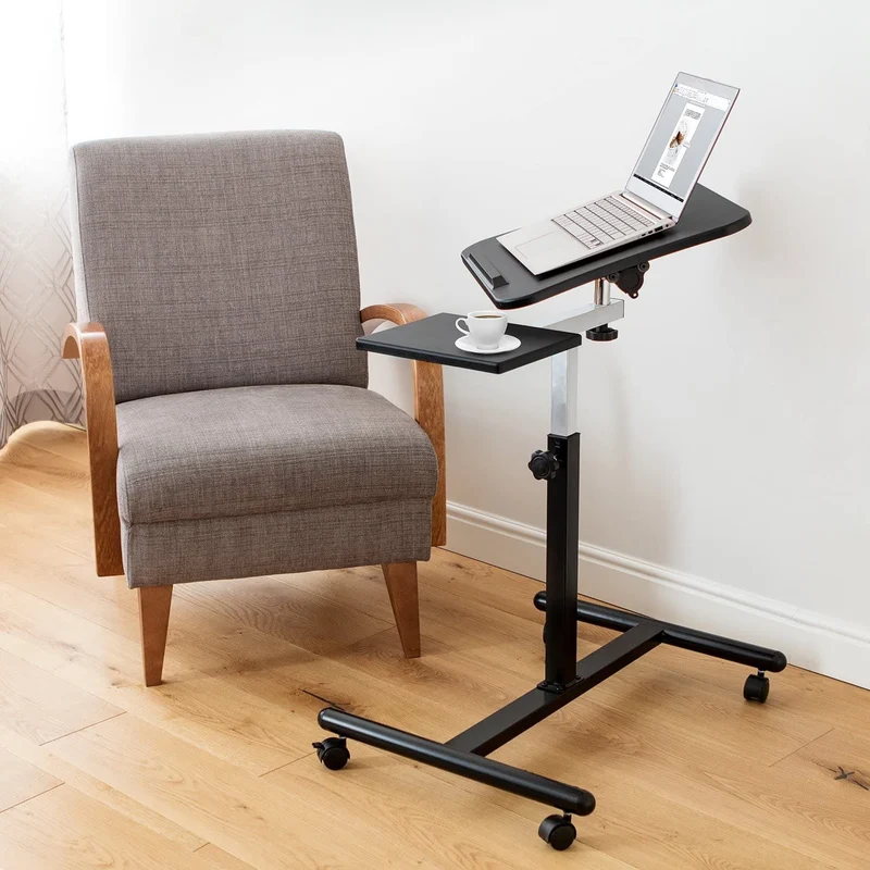 Tatkraft Vanessa - Table ordinateur portable à roulettes, Pour gaucher et droitier, Table de lit roulante, Réglable en hauteur, Noir