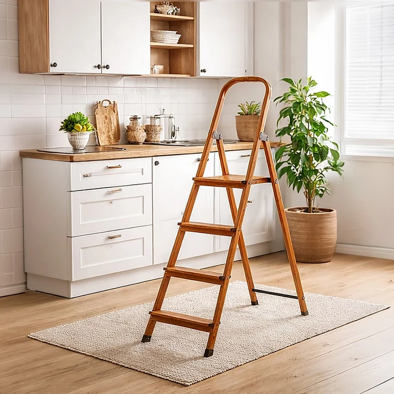Tatkraft Upgrade 4 – Escabeau pliable 4 marches antidérapantes, jusqu’à 150 kg, ultra-léger, garde-corps, design scandinave
