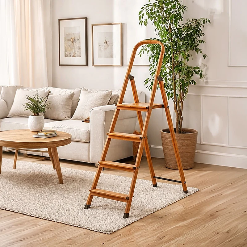 Tatkraft Upgrade 4 – Escabeau pliable 4 marches antidérapantes, jusqu’à 150 kg, ultra-léger, garde-corps, design scandinave