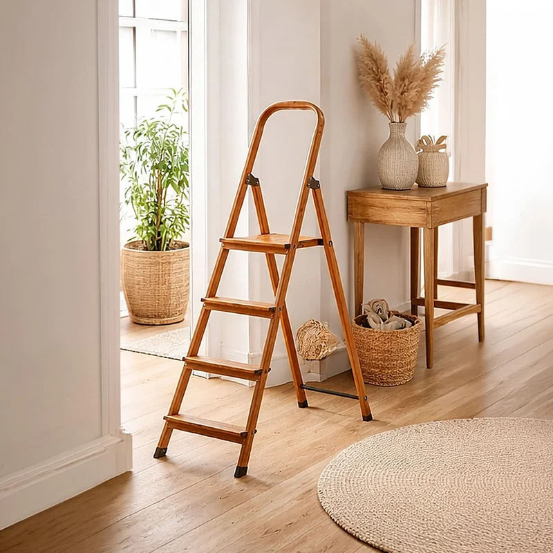 Tatkraft Upgrade 4 – Escabeau pliable 4 marches antidérapantes, jusqu’à 150 kg, ultra-léger, garde-corps, design scandinave