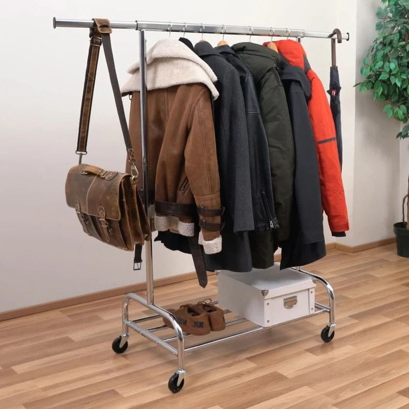 Tatkraft Tiger - Portant Vêtement Solide sur Roulettes, Charge 100 kg, avec Range-Chaussures, Longueur Réglable, Portant pour Professionnel, Chromé