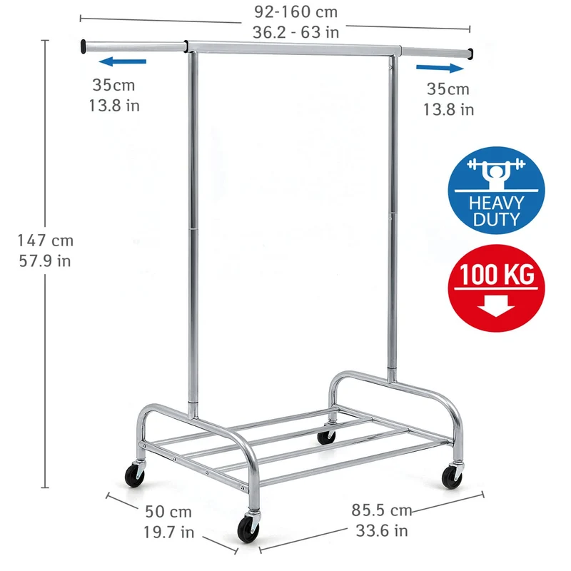 Tatkraft Tiger - Portant Vêtement Solide sur Roulettes, Charge 100 kg, avec Range-Chaussures, Longueur Réglable, Portant pour Professionnel, Chromé