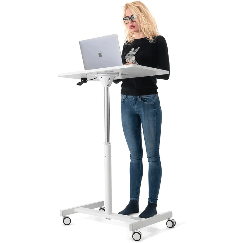 Tatkraft Trend – Table élévatrice pneumatique pour ordinateur, bureau mobile sur roulettes, hauteur réglable de 74 à 114 cm