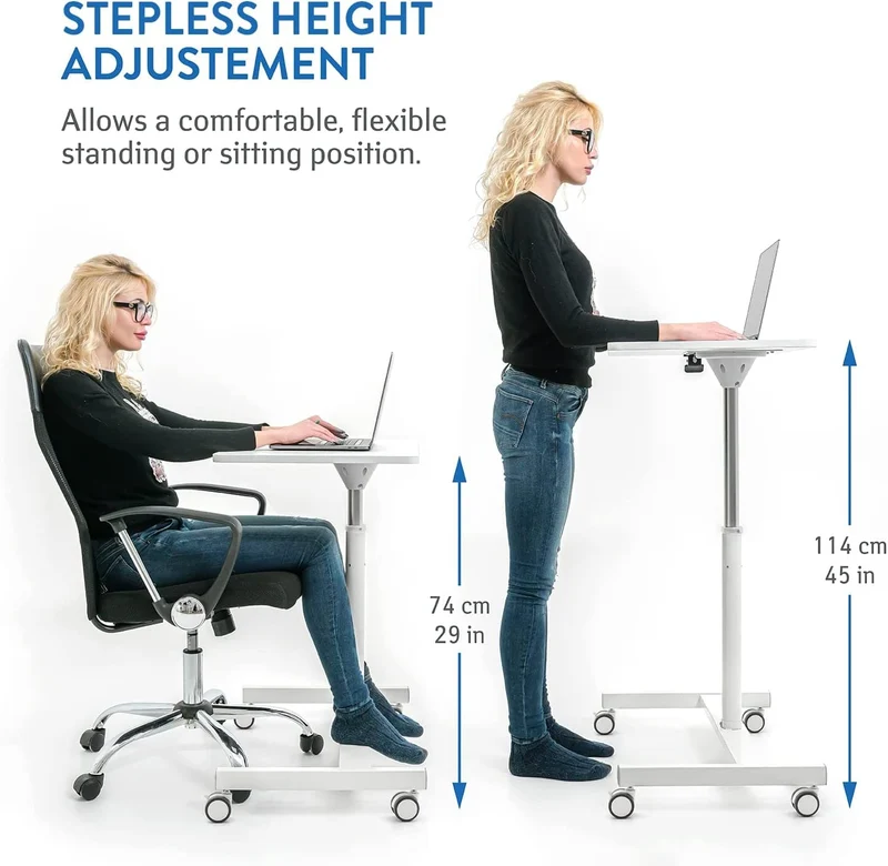 Tatkraft Trend – Table élévatrice pneumatique pour ordinateur, bureau mobile sur roulettes, hauteur réglable de 74 à 114 cm