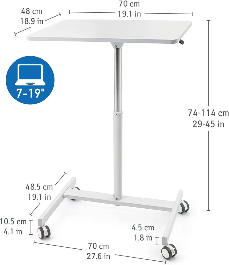Tatkraft Trend – Table élévatrice pneumatique pour ordinateur, bureau mobile sur roulettes, hauteur réglable de 74 à 114 cm
