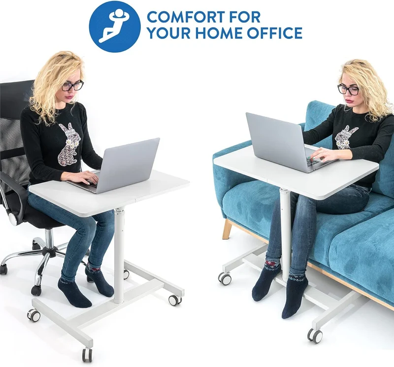 Tatkraft Trend – Table élévatrice pneumatique pour ordinateur, bureau mobile sur roulettes, hauteur réglable de 74 à 114 cm