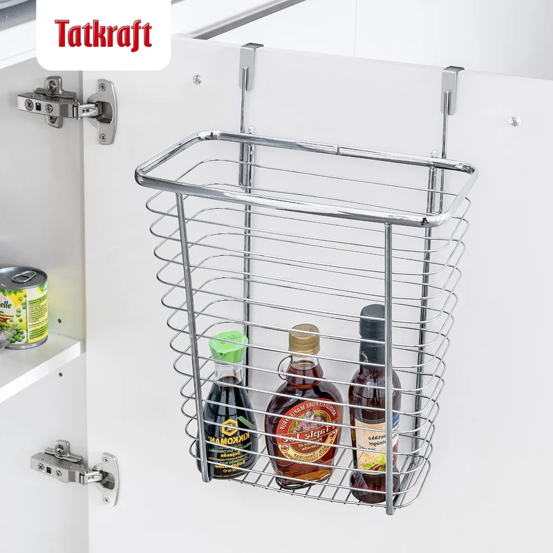 Tatkraft Top – Panier de rangement et poubelle suspendue sur porte de placard, 10 L, acier chromé