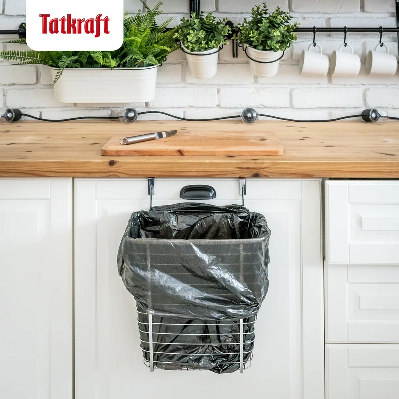 Tatkraft Top – Panier de rangement et poubelle suspendue sur porte de placard, 10 L, acier chromé