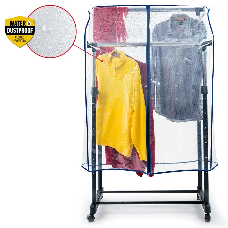 Tatkraft Screen – Housse transparente imperméable en polyéthylène pour portant à vêtements, 96 × 60 × 150 cm, avec fermeture éclair